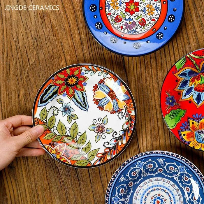 Hand-Painted 6.5-Inch European Ceramic Plates - Exquisite Salad and Fruit Dish for Home Dining