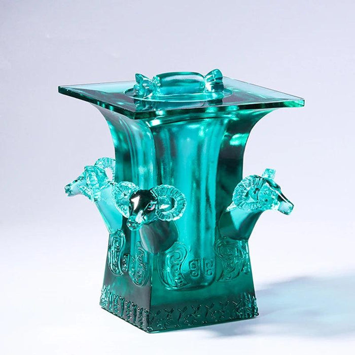 Exquisite Crystal Jewelry Box with Elegant Four Goat Zun Lid