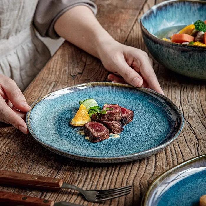 Handcrafted Blue Kiln Charger Plates - Elegant Table Decor for Sophisticated Dining Experiences