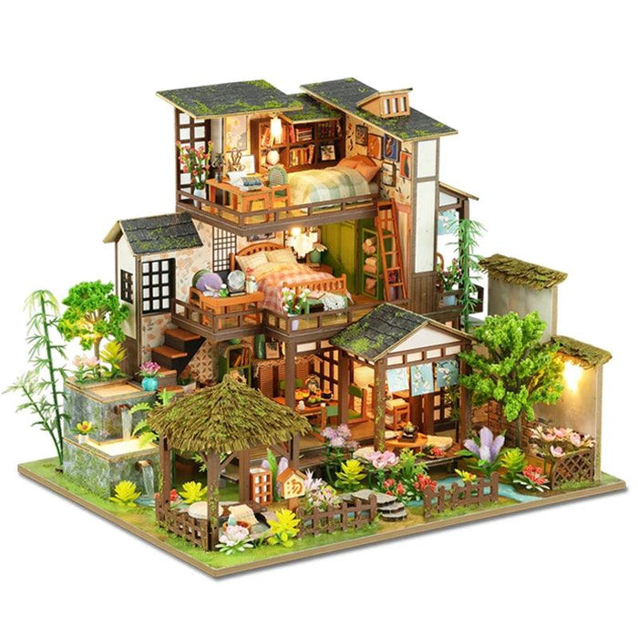 Bamboo Courtyard DIY 3D Miniature Dollhouse Assembly Kit - Unfinished Wooden Puzzle for Unique Home Decor and Gifting