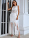 Chic White Tassel Bodycon Dress for Summer Soirees