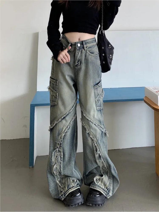 Fringe Patchwork Women's Cargo Trousers - Customizable for Wholesale Options