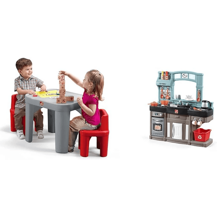 Creative Playtime Table and Chair Set for Kids in Gray and Red