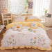 Pastoral Elegance: Embroidered Floral Cotton Bedding Set with Ruffled Details - Duvet Cover, Flat & Fitted Sheets, Pillowcases