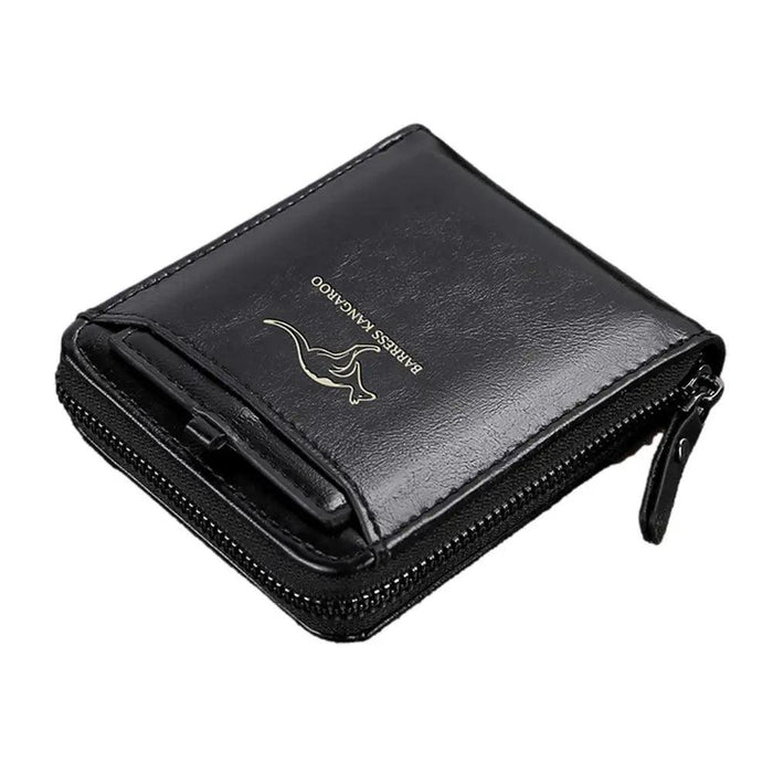 Men's Elegant Genuine Leather RFID Wallet - Versatile Zippered Business Card Holder with Coin Slot