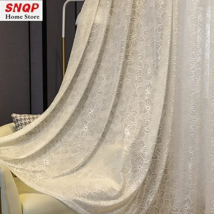 Elegant Customizable White Tulle and Lace Curtains for Luxurious Living Spaces