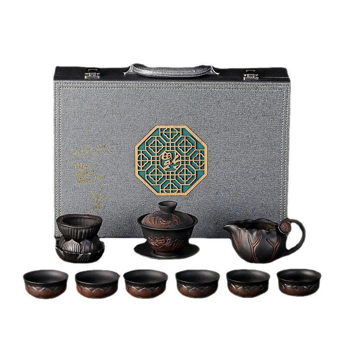 Yunnan Handcrafted Purple Pottery Tea Ceremony Set: Gaiwan Teapot and Cups for Elegant Brewing