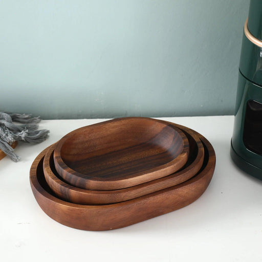 Acacia Wood Bowl Trio - Elegant Oval Serving Dishes for Salads, Fruits, and Desserts