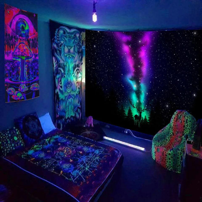 Celestial Dreamscape Astronaut Glow-in-the-Dark UV Tapestry - Captivating Home Decor Piece