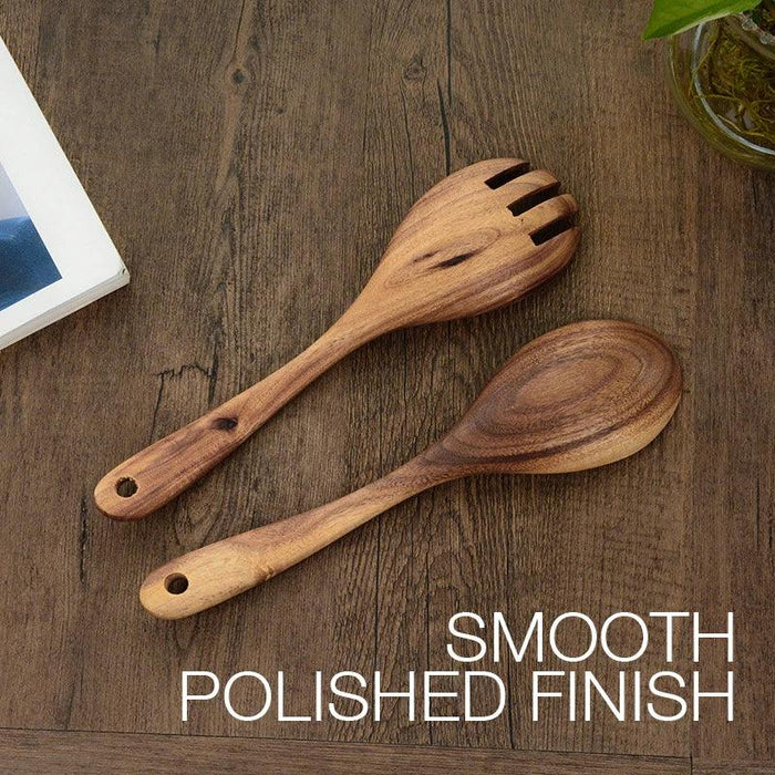 Elegant Acacia Wood Salad Serving Utensils - Sturdy, Essential Kitchen Set