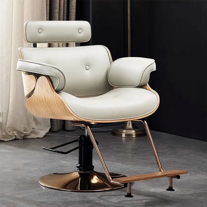 Elegant Walnut Leather Ergonomic Swivel Salon Chair