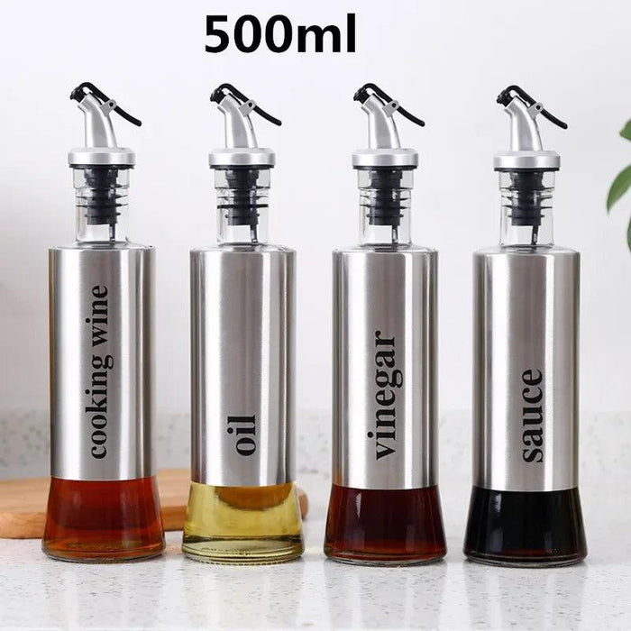 Elegant Oil and Vinegar Dispenser: Stainless Steel and Glass Culinary Essential