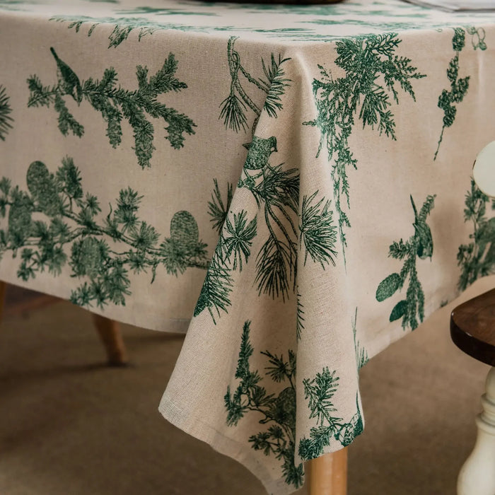 Elegant Pine Cone Pattern Cotton Linen Tablecloth for Dining and Kitchen