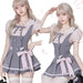 Whimsical Kawaii Dress Set with Elegant Lace Features and Chic Folded Top - Inspired by Japanese Campus Fashion