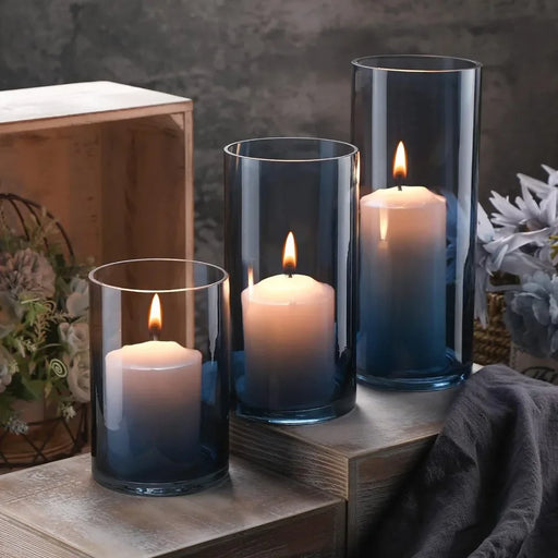 Blue Glass Cylinder Vases Set of 12 - Elegant Home Decor and Candle Holders