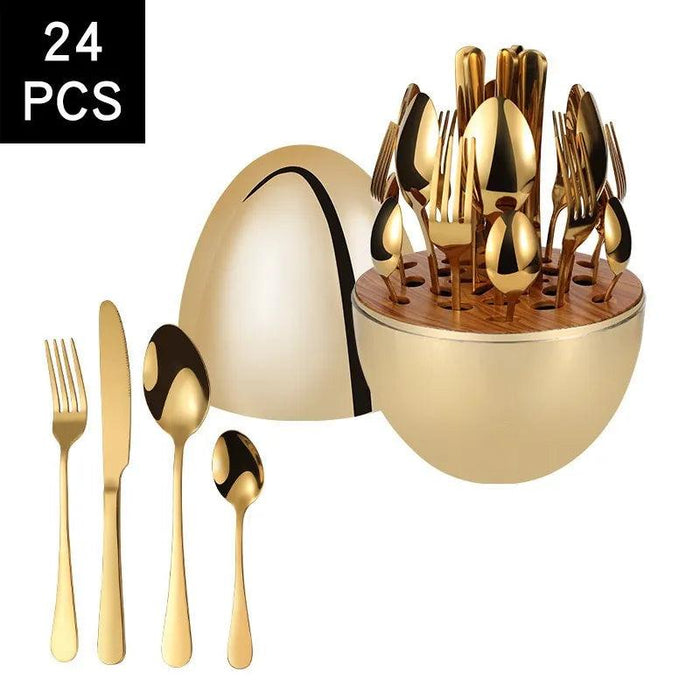 Elegant 24-Piece Stainless Steel Dining Set with Creative Egg-Shaped Cutlery