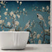 Asian-Inspired Hand-Painted Birds and Floral Mural Wallpaper - Elegant Custom Wall Art for Home Decor