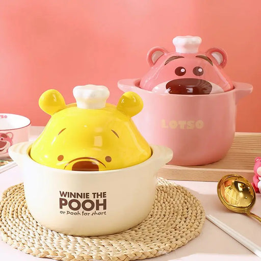 Chinese Style Winnie the Pooh Ceramic Clay Cooking Casserole with Lid for Gas Stove