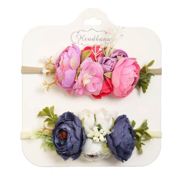 Floral Bow Infant Headband Set - 2-Piece Stretchy Hair Accessories for Newborns