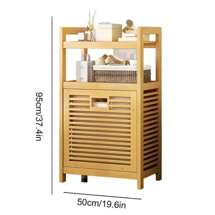 Chic Wooden Vine Laundry Basket with Shelf - Spacious Storage Solution for Your Bathroom