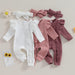 Autumn Ruffled Baby Girl Jumpsuit with Matching Bow Headband - Cozy Solid Color Romper for Newborns 0-12 Months