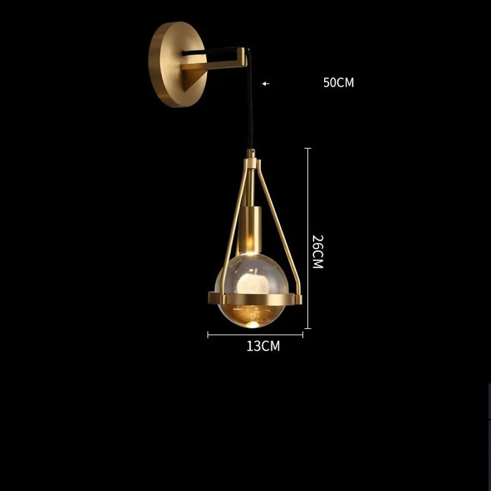 Luxurious Copper Finish Crystal Water Droplet LED Wall Light - Nordic Modern Design