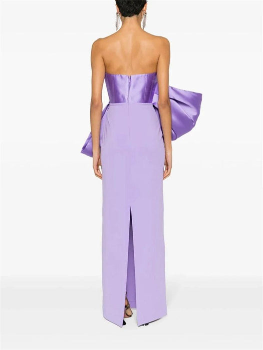 Customizable Elegant Strapless Purple Evening Dress with Pleated Design for Women