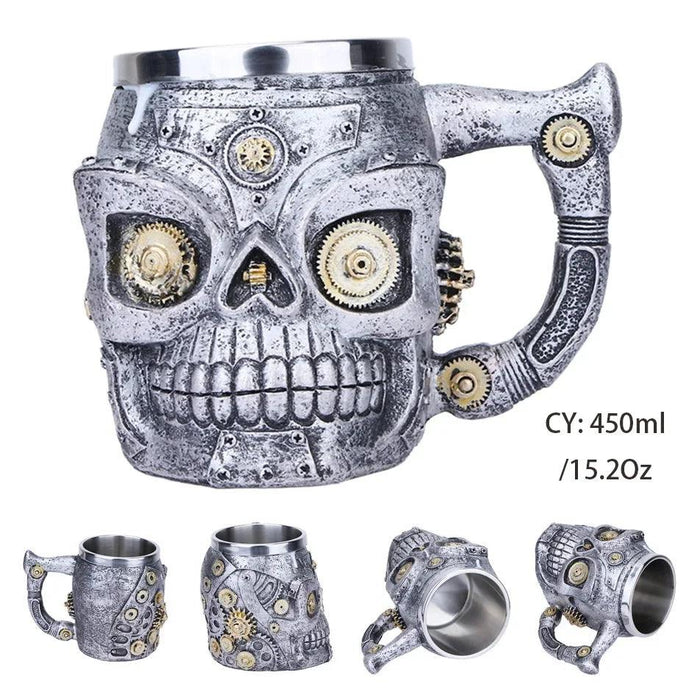 Skull Viking Pirate Resin Steel Tankard - Multi-Purpose Drinking Vessel and Decorative Accent