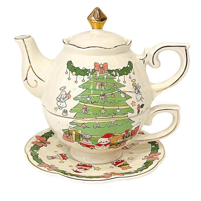 Vintage-Inspired Hand-Drawn Christmas Tea Set in Gift Box