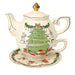 Hand-Drawn Retro Christmas Tea Set with Elegant Gift Box