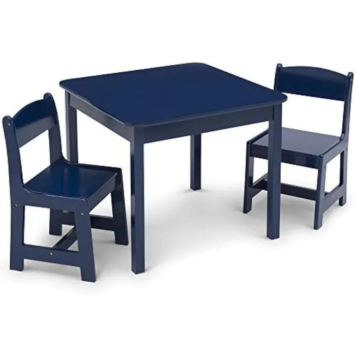 Kids Deep Blue Wooden Play Table and Chair Set - Ideal for Arts, Crafts, and Learning Activities, Includes 2 Chairs