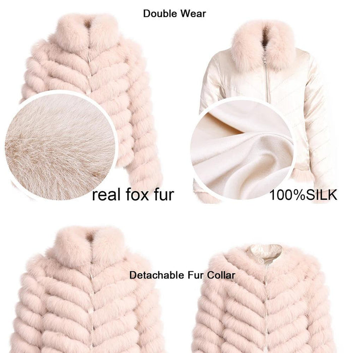 Elegant Reversible Women's Fox Fur Winter Jacket with Silk Lining