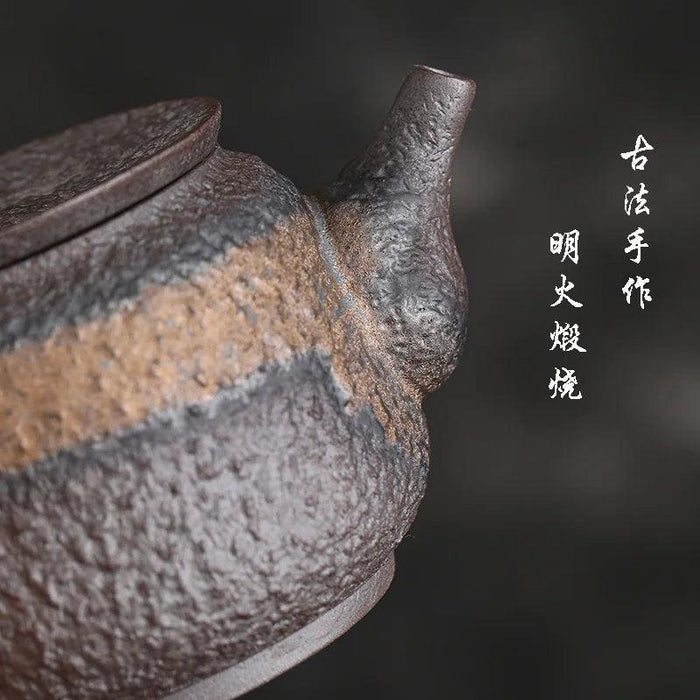 Elegant Blackwood-Handled Iron Glazed Japanese Kung Fu Teapot