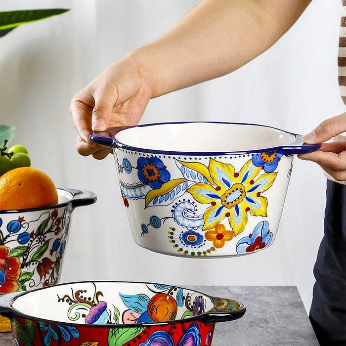 Creative Hand-painted American Ceramic Large Deep Bowl - Versatile Anti-scalding Fruit and Ice Server