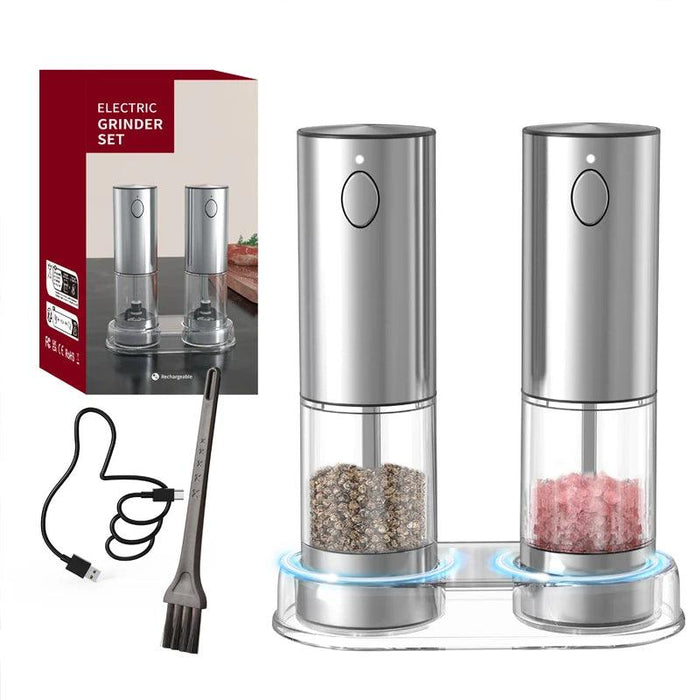 Automatic Rechargeable Salt and Pepper Grinder Duo with Adjustable Coarseness and Built-in LED Light