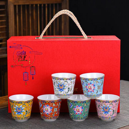 Elegant Enamel Color Tea Cup Set: Vintage Palace Style Chinese Tea Set with Master Cup