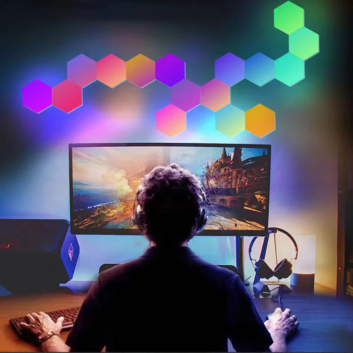 Hexagon RGB Ambient Light Display Kit with Bluetooth Music Sync and Customizable Designs - Ideal for Gaming and Home Decor