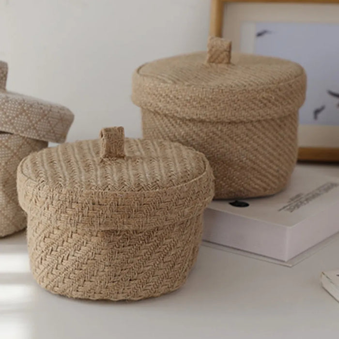 Stylish Round Jute Basket with Lid - Contemporary Organizing Solution