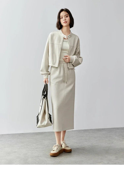 Women's Chic Autumn Knit Jacket and Skirt Set