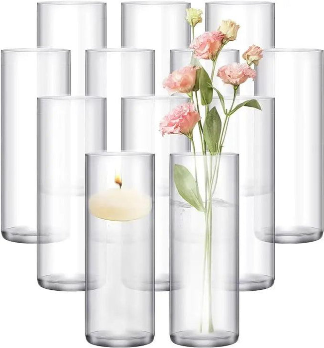 48-Piece Elegant Clear Glass Cylinder Vases Set for Home and Wedding Styling