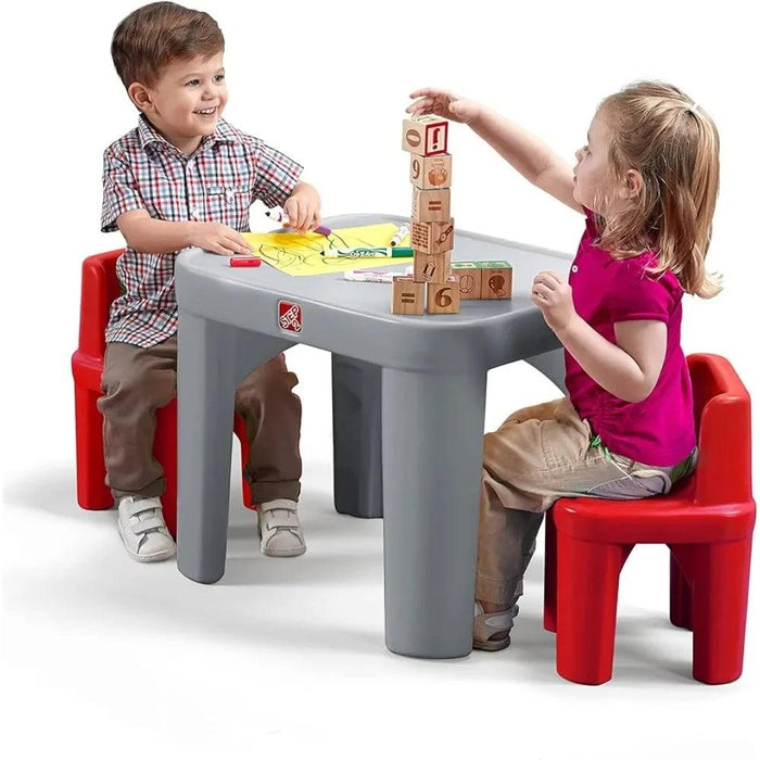 Imaginative Charcoal and Crimson Kids Play Table and Chair Set - Durable Furniture for Creative Adventures