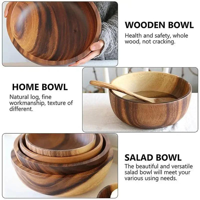 Elegant Rustic Wooden Bowl for Serving Salads and Fruits