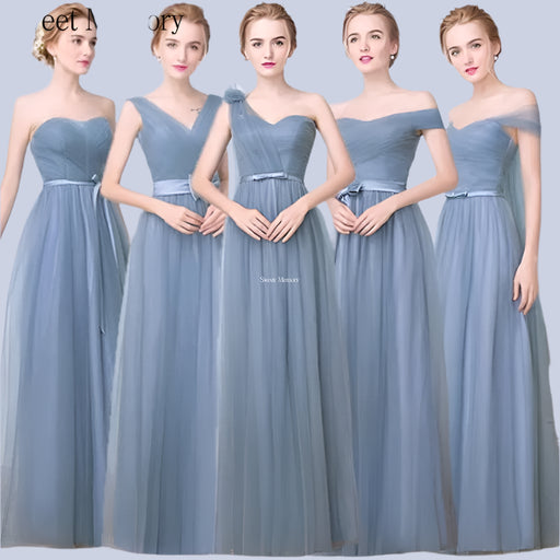 Elegant Custom Dusty Blue Tulle A-Line Dresses for Special Events and Bridesmaids