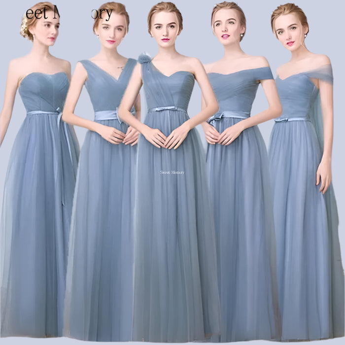 Elegant Custom Dusty Blue Tulle A-Line Dresses for Special Events and Bridesmaids