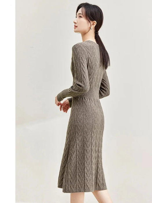 Chic Vintage Knitted Long Sleeve Dress for Women