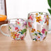 Elegant Double Walled Floral Glass Mug - High Borosilicate Coffee and Tea Cup with Handle