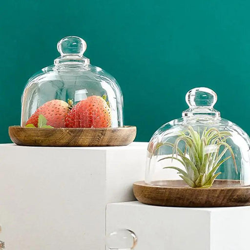 Elegant Acacia Wood Cake Stand with Glass Dome – Perfect for Showcasing Desserts at Home and Events