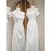 Chic High Low Satin Bridesmaid Dress in White with Spaghetti Straps for Elegant Wedding Celebrations