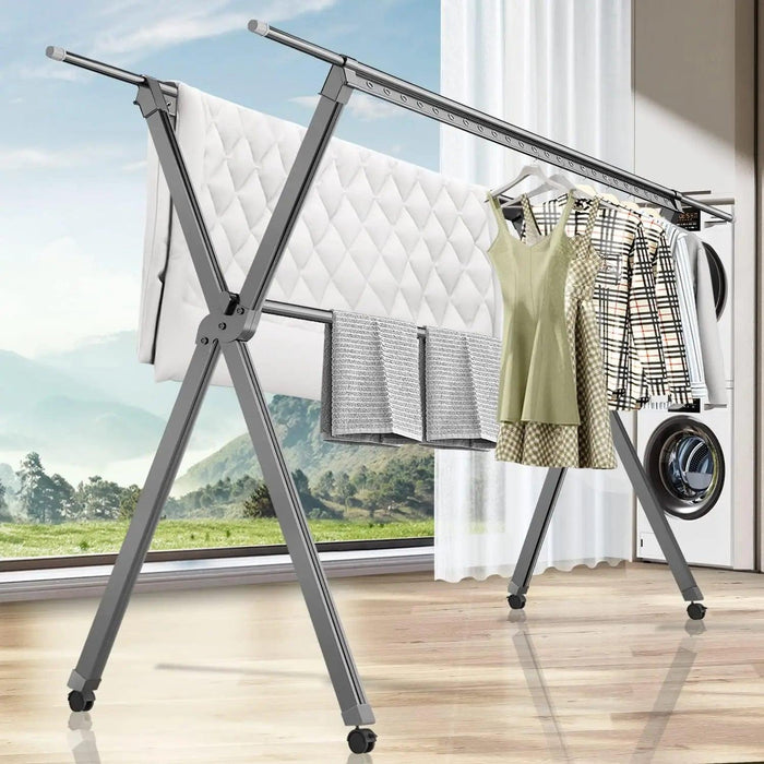 Versatile Aluminum Drying Rack with Adjustable Rods and Windproof Features