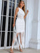 Elegant White Bodycon Dress with Tassels for Evening Parties